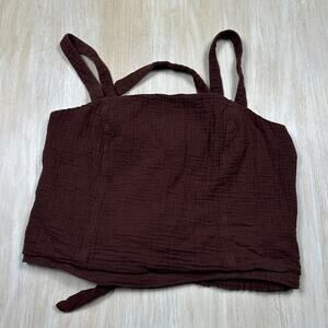 Anthropologie Burgundy Textured Tie Back Crop Tank Top Sleeveless Boho Casual XL